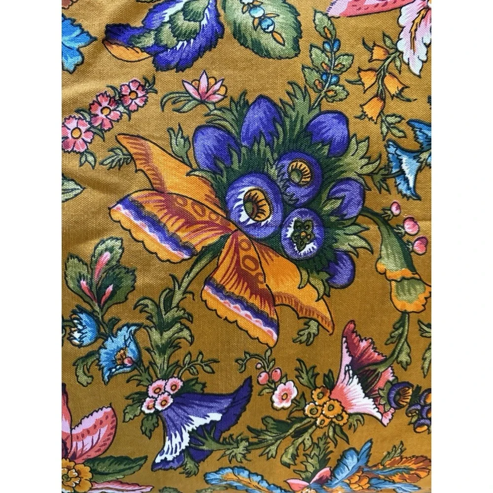 Vintage Retro Fringe Tablecloth 1970‎ green 44X56 floral colorful!